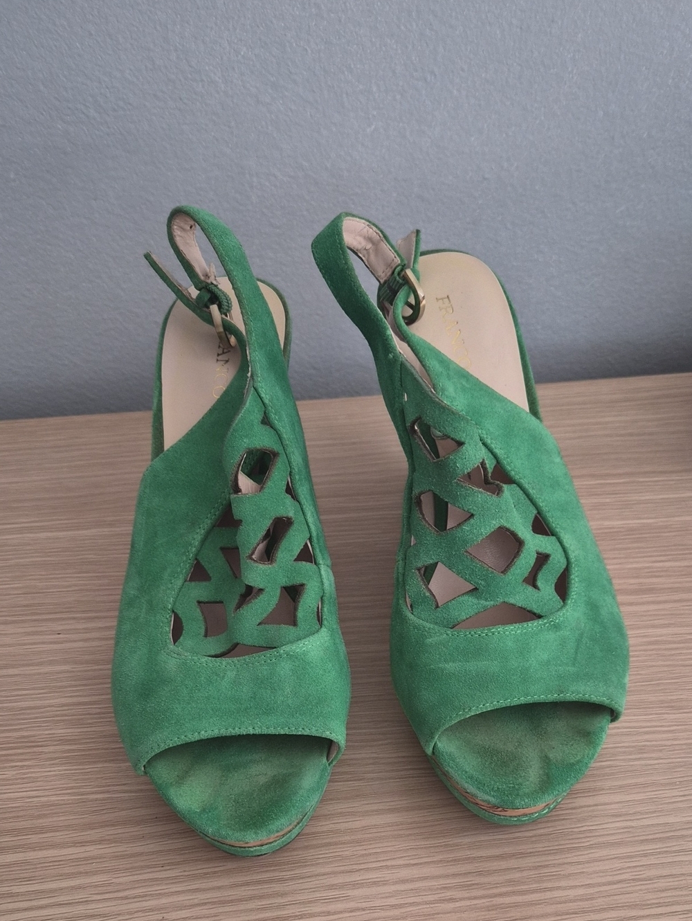 Franco Sarto Green Suede Cutout Slingback Wedges